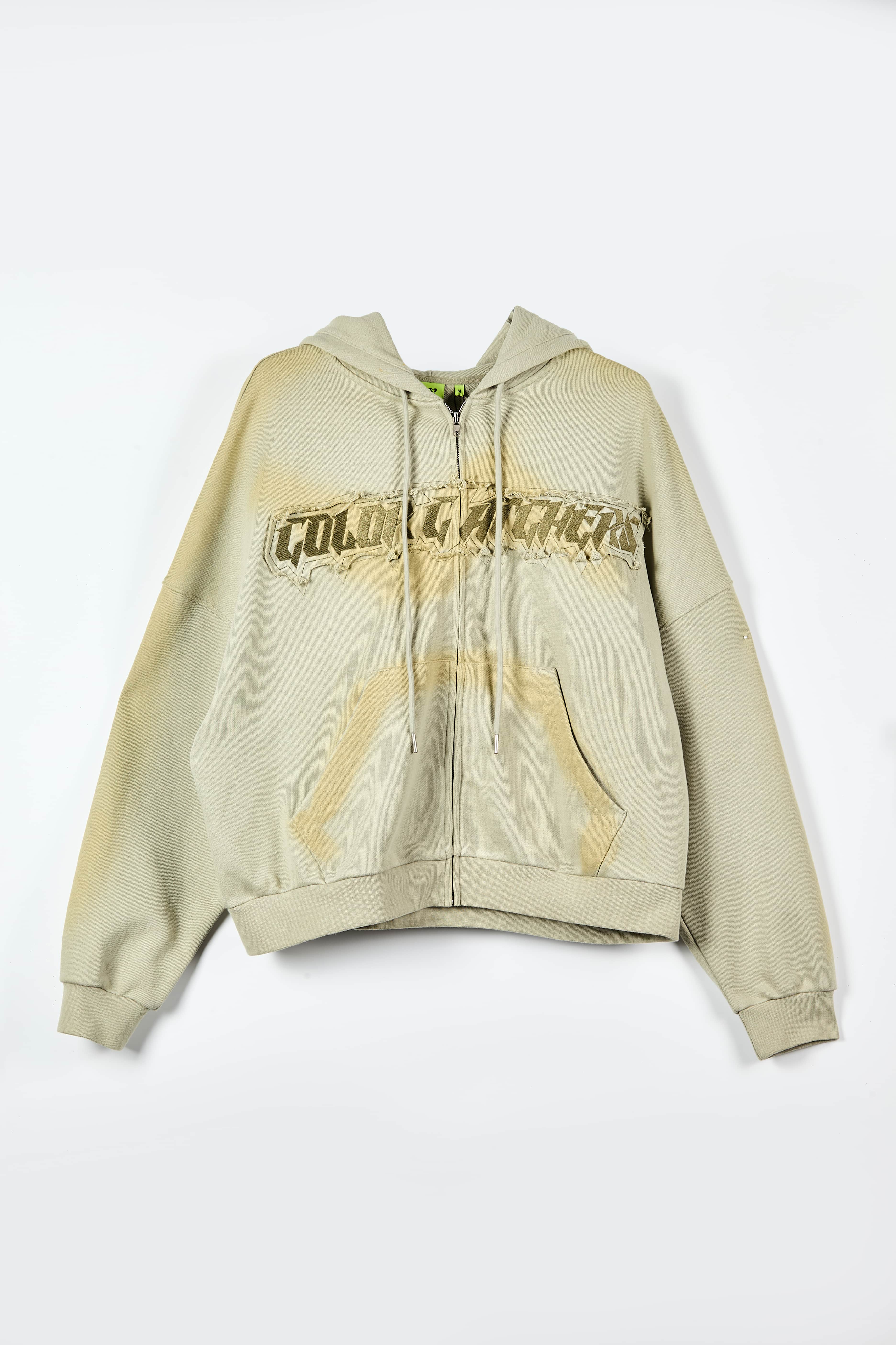 Vintage Gradient Washed Embroidered Zip-Up Hoodie